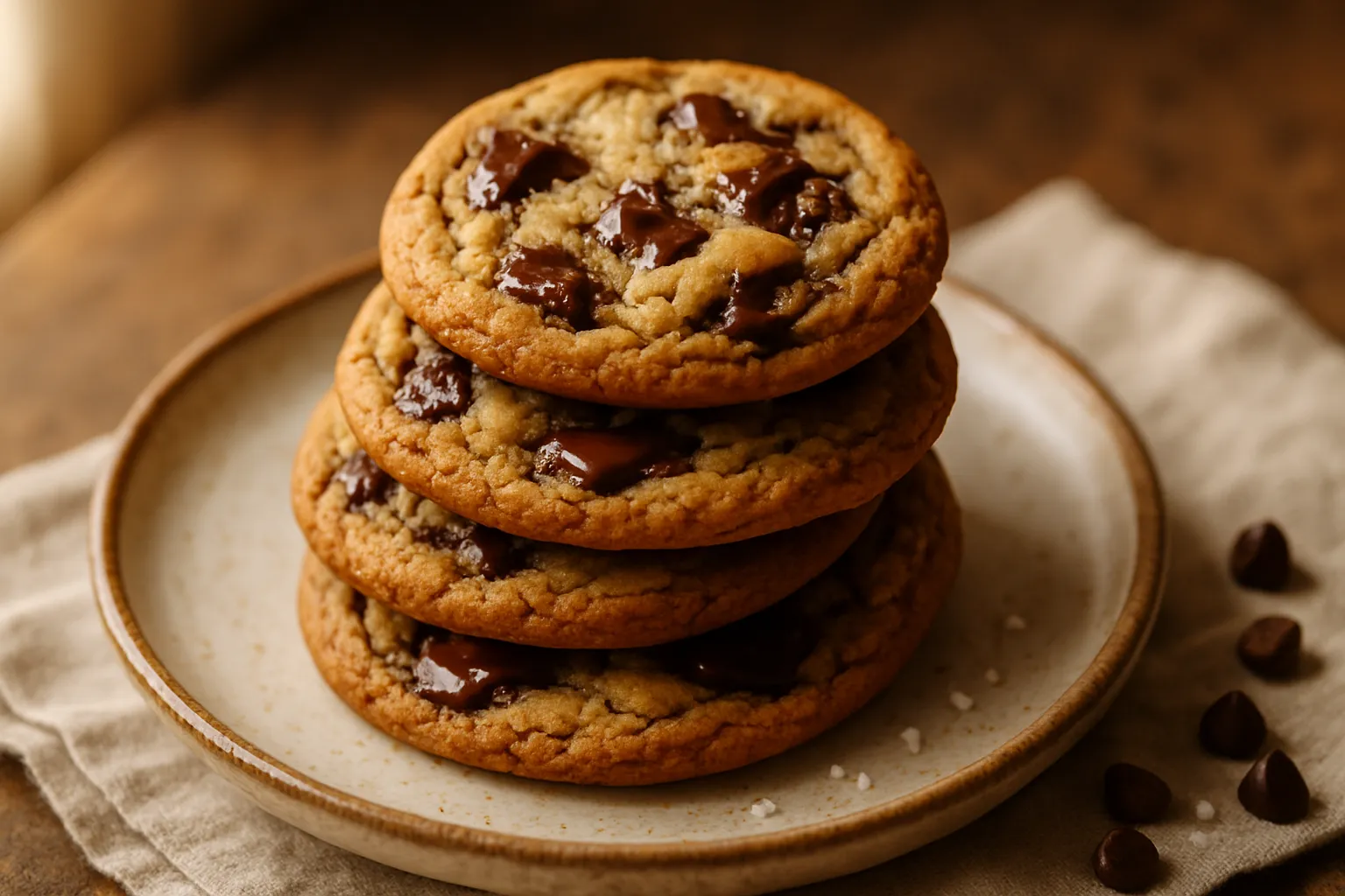 Chocolate chip cookies baking in oven with golden edges forming and chocolate beginning to melt