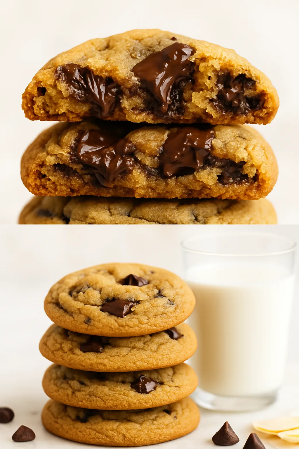 Freshly baked brown butter chocolate chip cookies on ceramic plate showing golden edges and melted chocolate