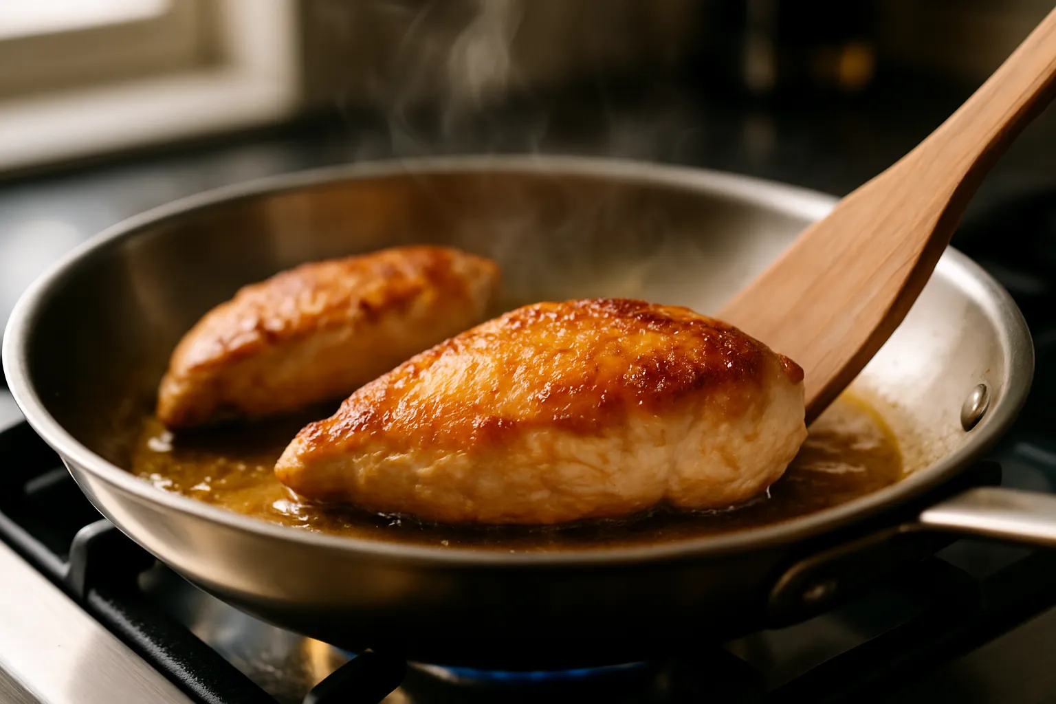 Creamy alfredo sauce being stirred in skillet showing smooth, glossy texture