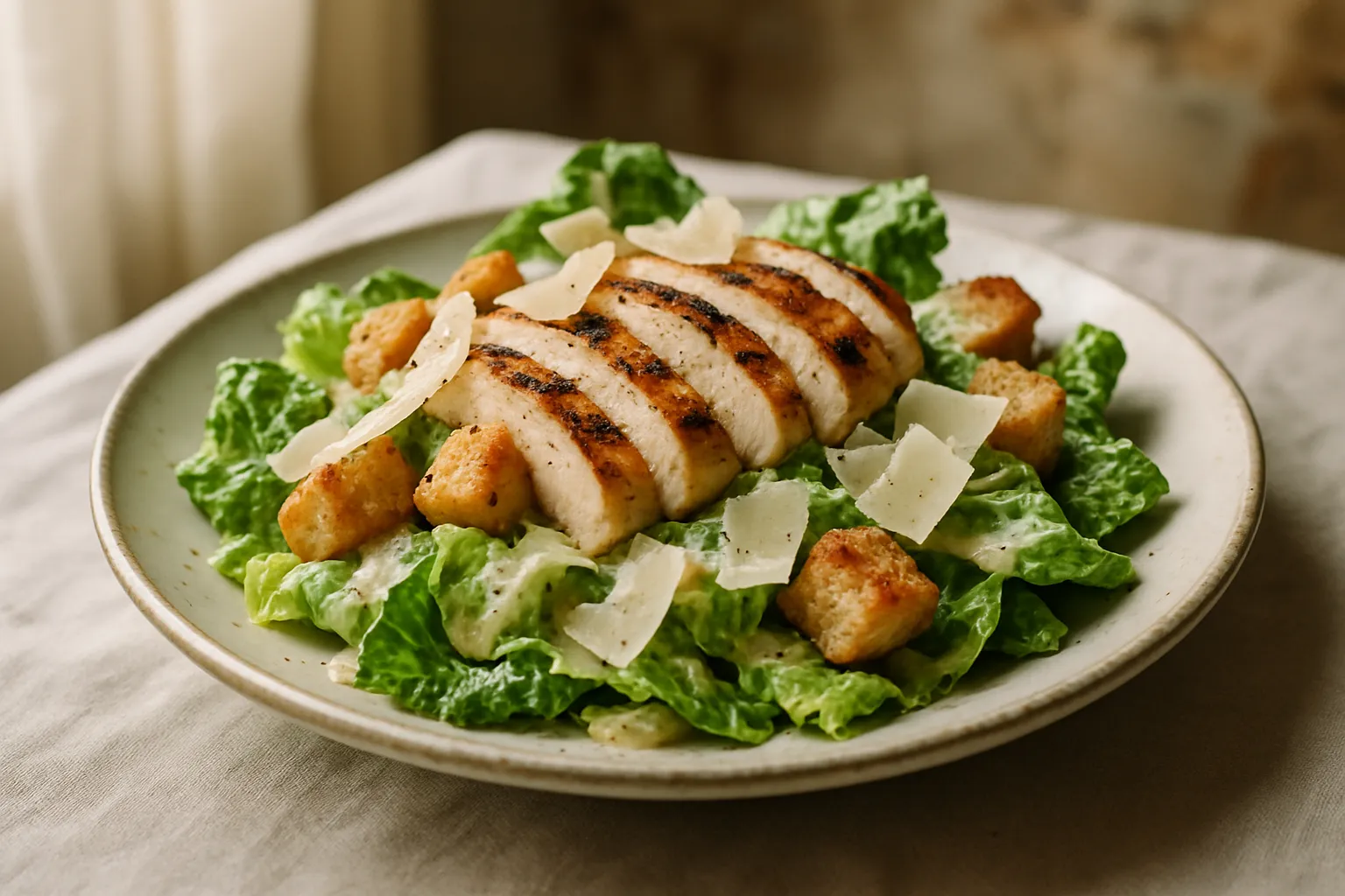 Hands whisking homemade Caesar dressing in a glass bowl with fresh ingredients nearby