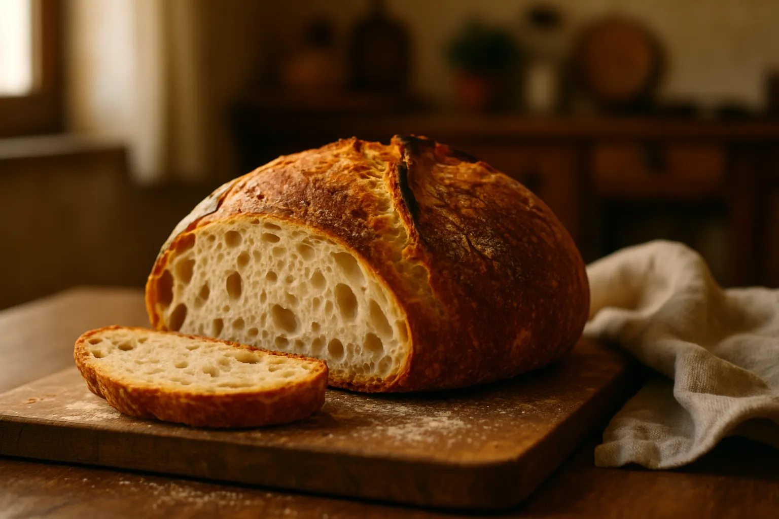 Hands gently folding sticky wet no-knead artisan bread dough on floured wooden surface showing bubbly texture