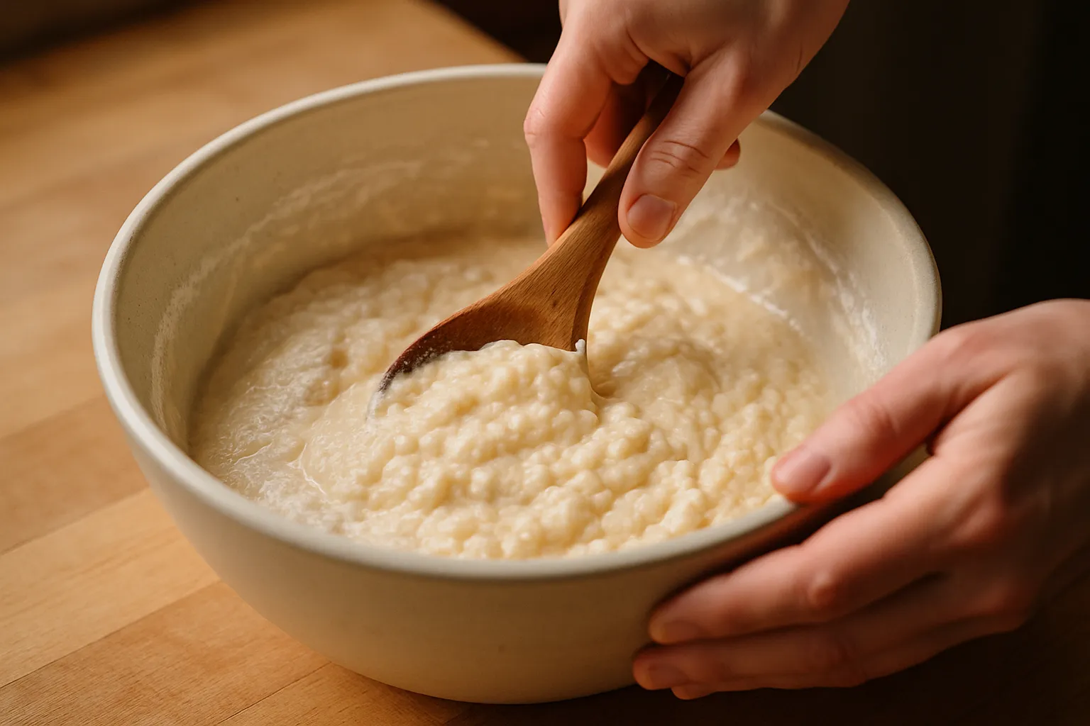 Close-up of fluffy buttermilk pancake interior showing airy texture with fork and melting butter
