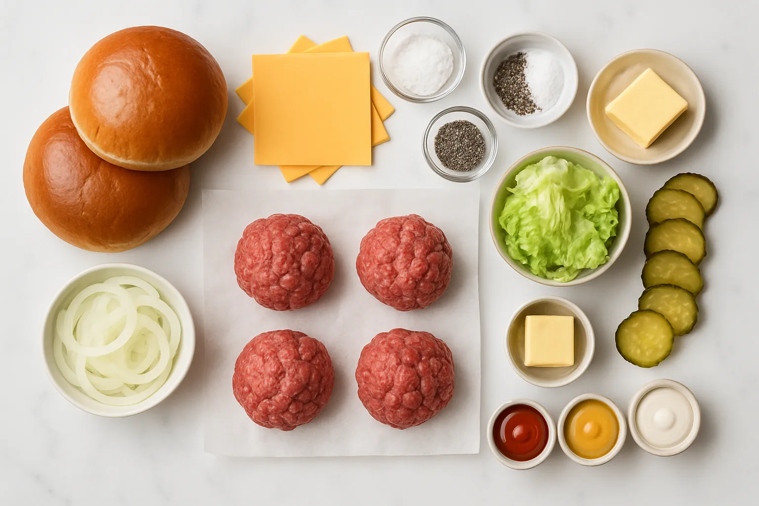 Vertical shot of stacked smash burger showing crispy patty layers with melted cheese and toppings